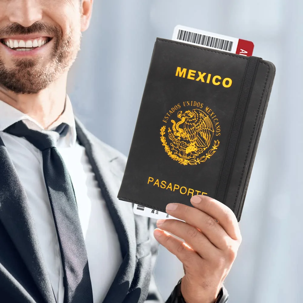 

Passport Holder Travel Wallet RFID Blocking Mexico Passport Cover Elastic Band Closure, Document Organizer for Men Women