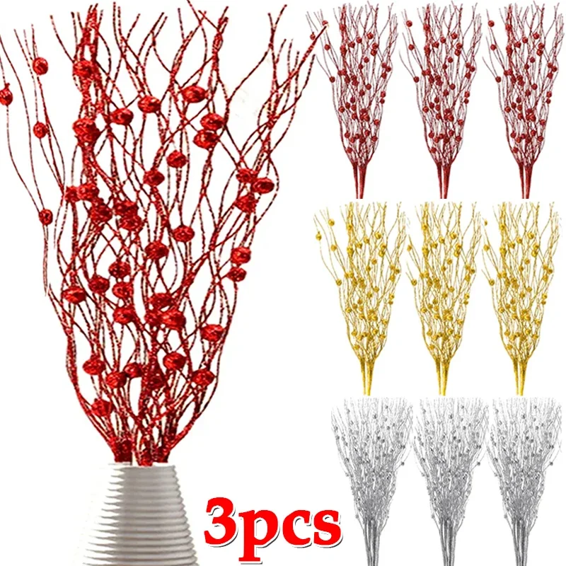 1/5Pcs Artificial Glitter Berry Stem Ornaments Christmas Picks Glittery Twigs Branches Flower Sticks Holiday Wedding Party Decor