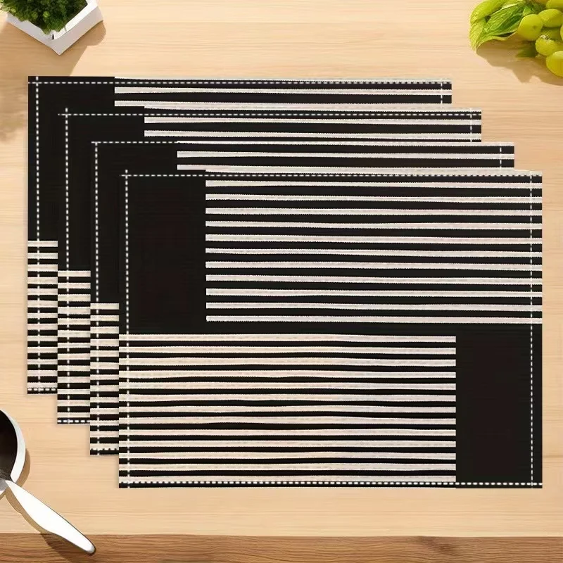 Geometric Black White Striped Placemats Modern Patchwork Line Table Mats Rectangular Table Pad for Kitchen Home Tabletop Decor