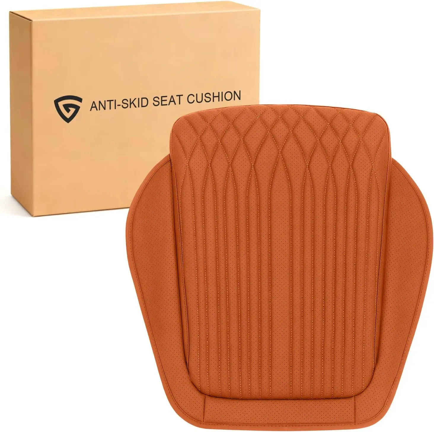 

Breathable Leather Car Seat Cushion with Ventilation Holes Anti Slip Bottom All Season Universal Fit 19x21 Orange