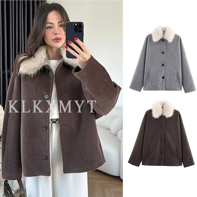 

Женское осенне-зимнее пальто, новинка 2025, модное пальто с меховым воротником и длинными рукавами на пуговицах, женские уличные элегантные новые пальто