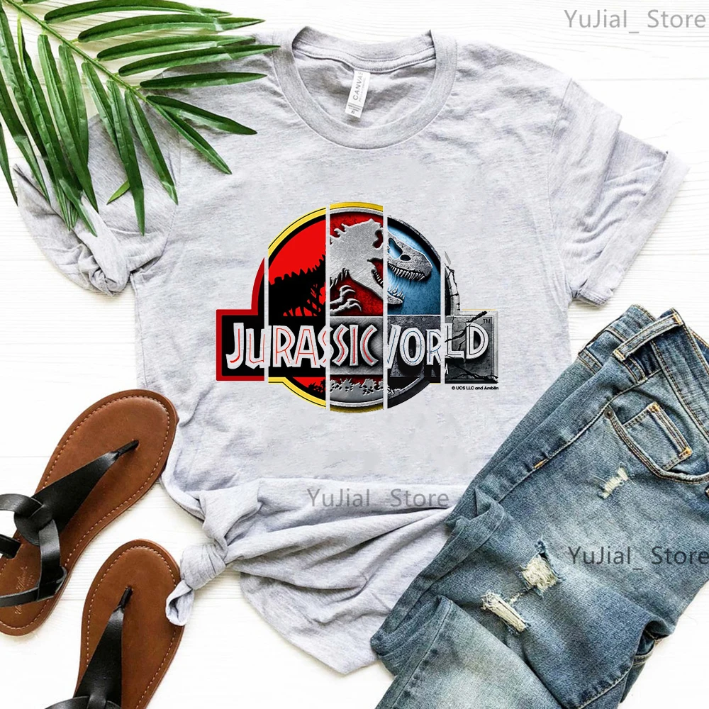 Jurassic Park Graphic Print Pink/Gray T Shirt Women Clothes 2024 Dinosaur R-Rex Tshirt Femme Harajuku Shirt Summer Tops Tee