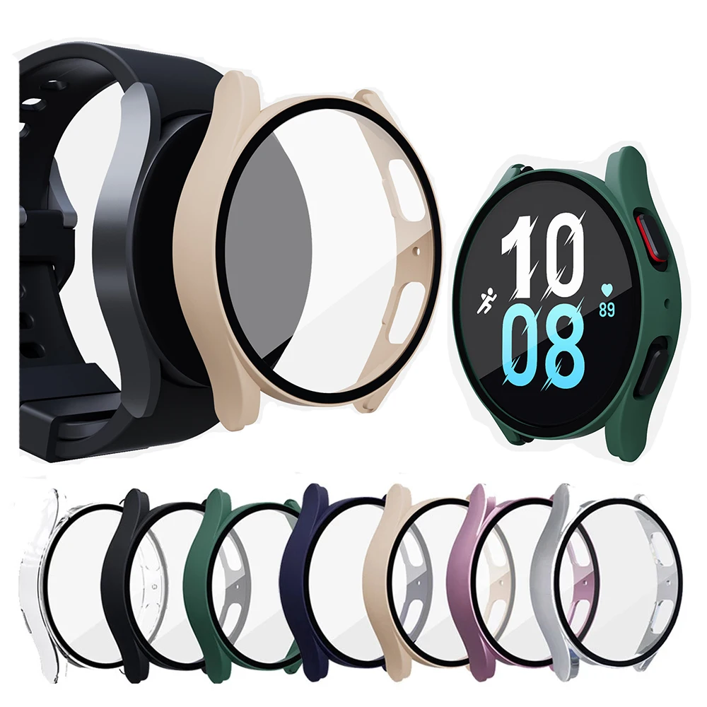 PC+Glass Protective Case for Samsung Galaxy Watch 5 44mm 40mm Full Screen Protector Shell Cover
