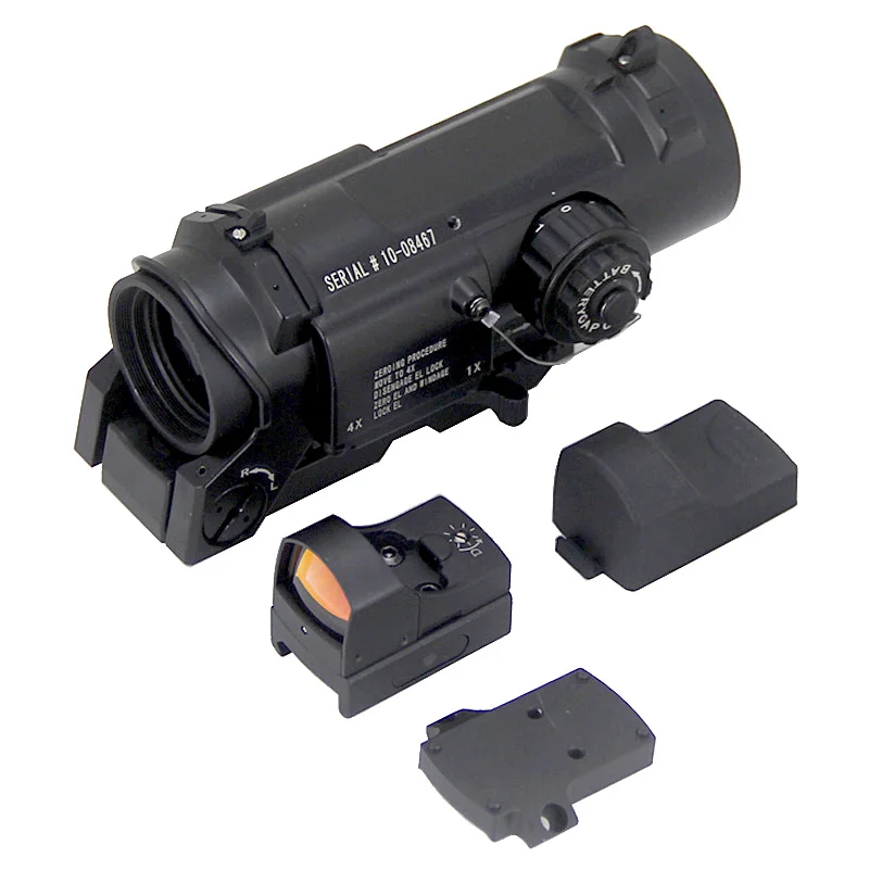 Tactical DR 1x-4x lente d'ingrandimento ottica per fucile con Mini mirino a punto rosso, cannocchiale da caccia Mil-Dot illuminato rosso