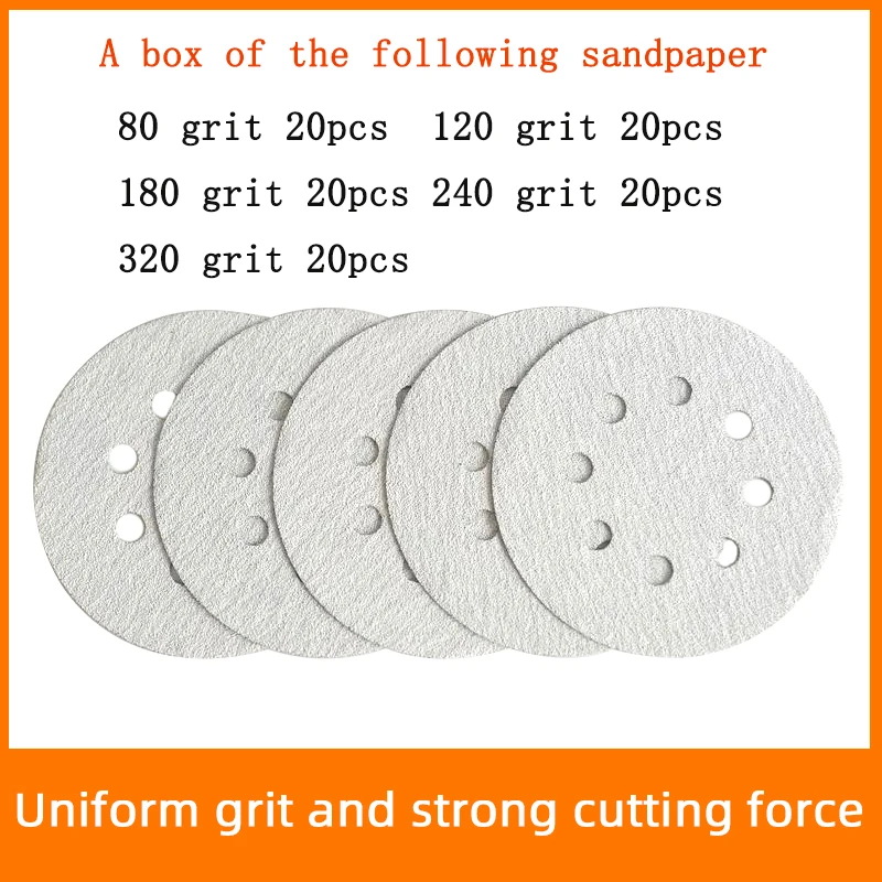 20Pcs 5 Inch 125MM 8 Holes 80 to 320 Grits Hook and Loop Polyester Film Sandpaper Sanding Disc Abrasive Polishing Tools