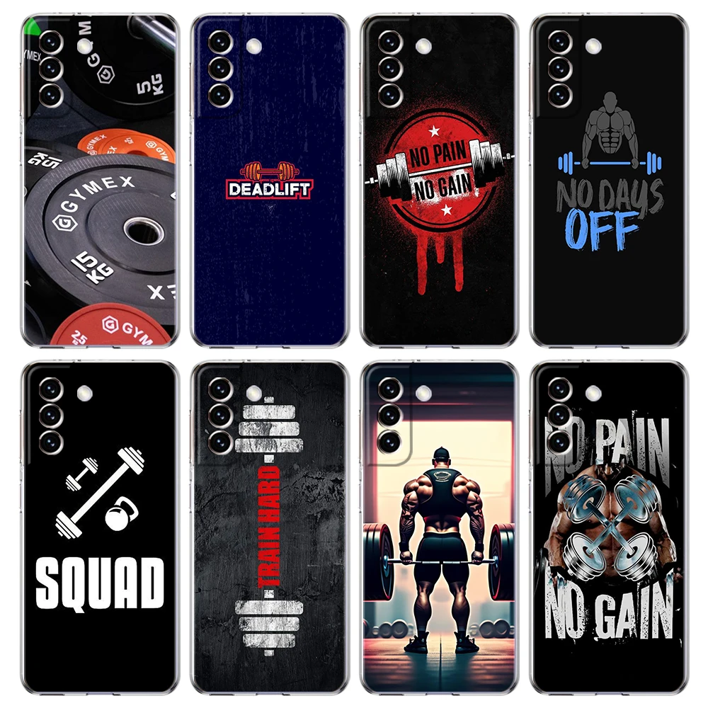 Barbell Deadlift Fitness Phone Case for Samsung Galaxy S23 S20 FE S22 S21 Ultra M21 M32 S10 S10E S9 S8 Plus 5G Transparent Shell