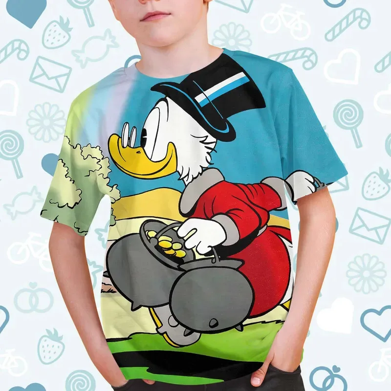 2024 Summer Casual Disney Mickey Mouse Donald Duck 3d Print Tshirt Boys Girls T-Shirt Children Streetwear Tee Tops Cartoon