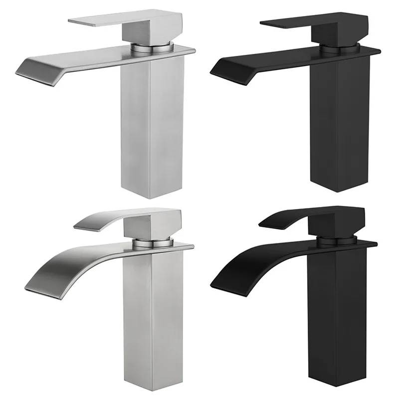 

304 stainless steel waterfall water outlet square basin faucet, washbasin, sink basin square faucet