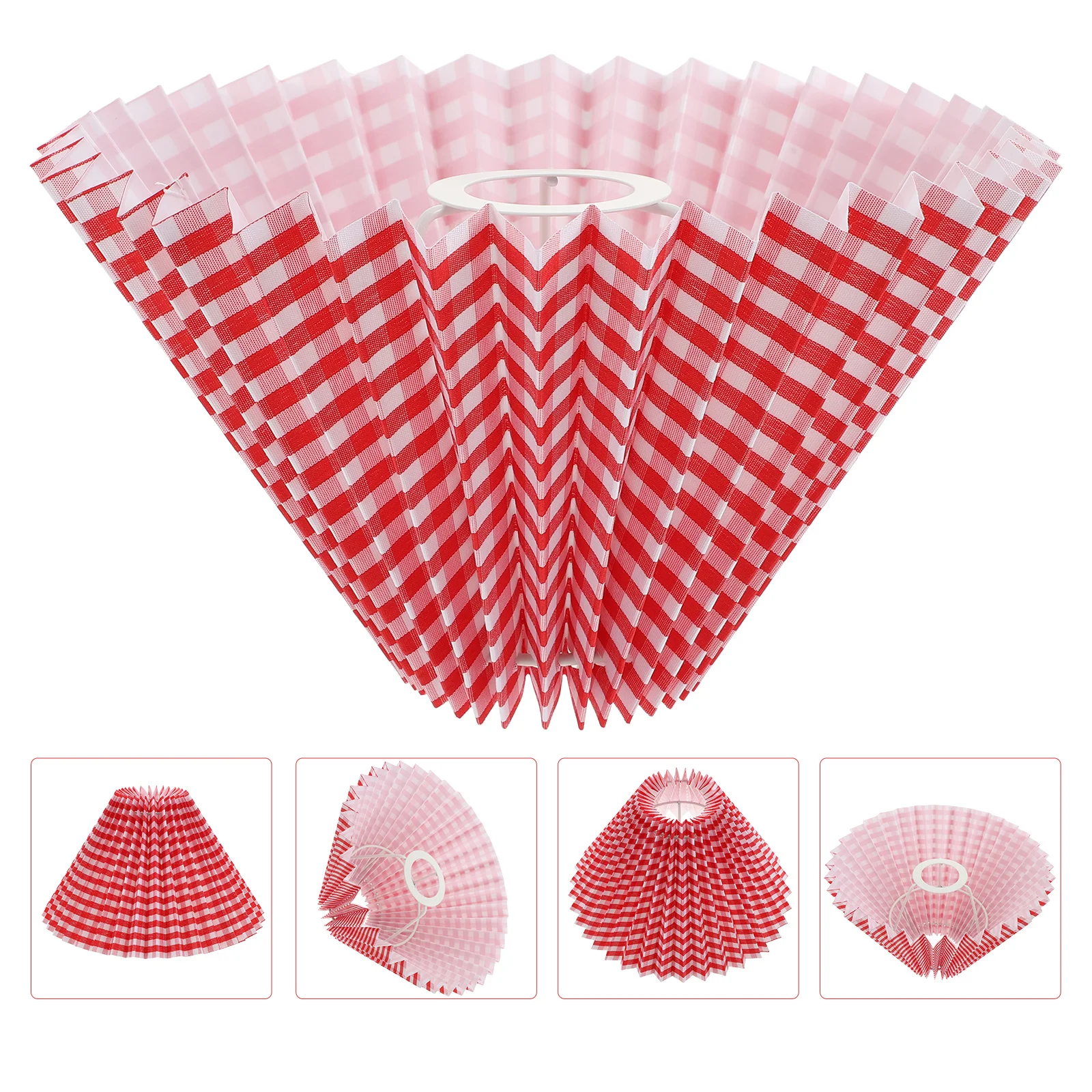 

Pleated Lampshade Floor Shell Modern Clip Red Grid Accessory Cloth Wall