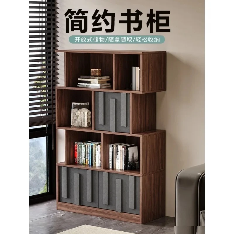 Simple solid wood bookshelf Floor-to-ceiling cabinet Integrated bookcase against the wall Low cabinet Living room