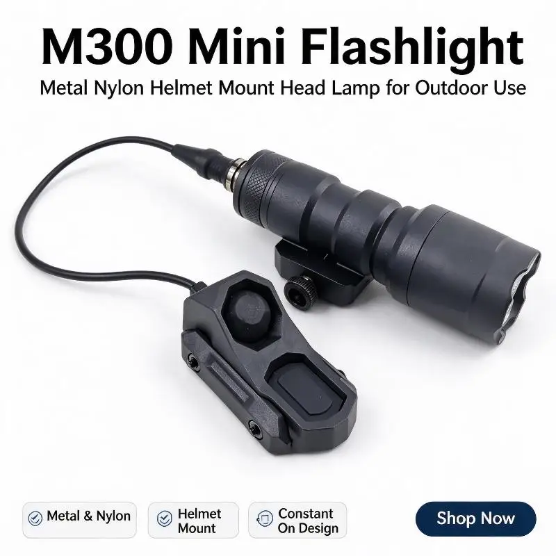 Constant On Design Aluminum Torch M300 Metal Nylon Mini Flashlight Helmet Mount Head Lamp For Outdoor Adventure