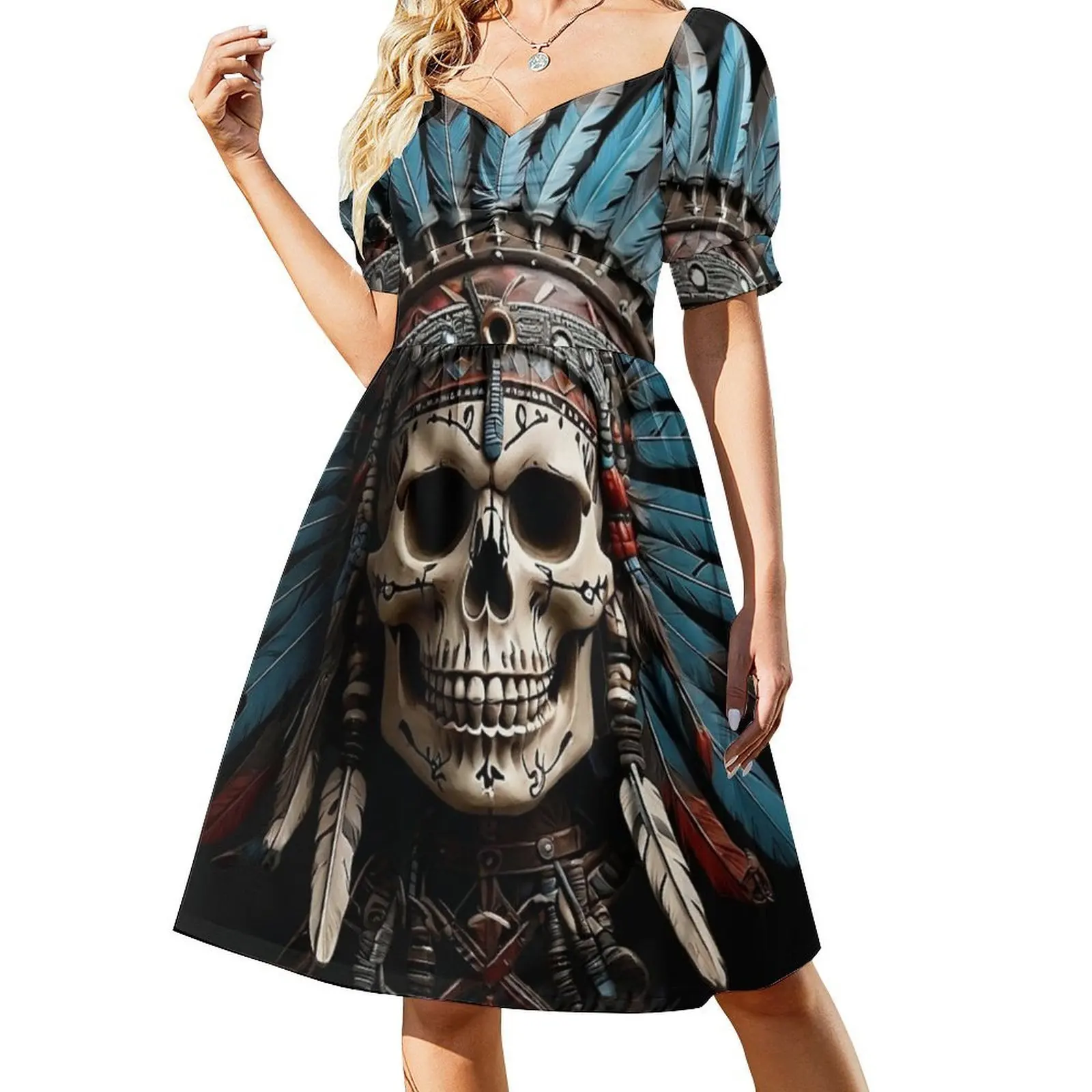 فستان عطلة مثير على شكل جمجمة هندية أسترالية لطيفة للنساء على الشاطئ وحفلات أعياد الميلاد فستان قصير جمجمة كرنفال مكسيكي جمجمة السكر #2