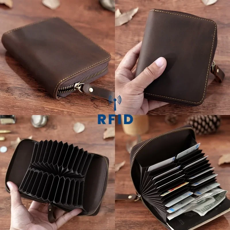 

Кошелек из натуральной кожи с держателем для визитных карточек, высококачественный RFID-блокирующий держатель для банковских/ID/кредитных карт, сумка для денег с несколькими слотами