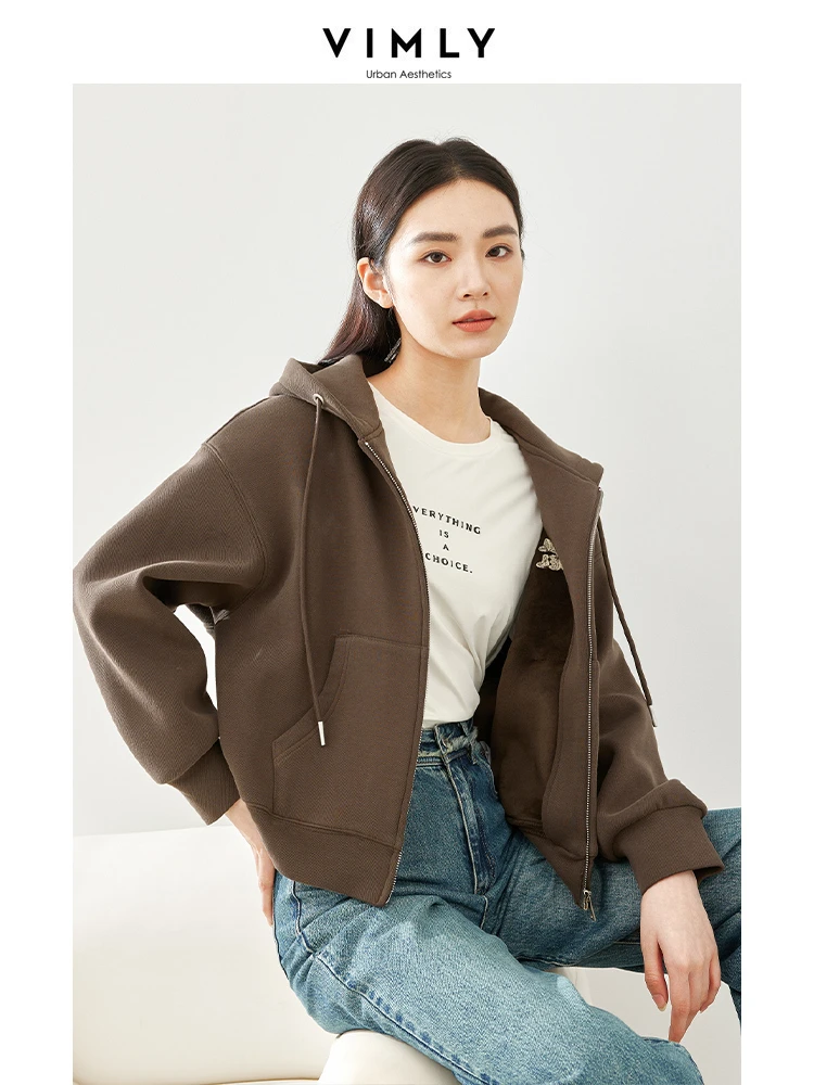 Vivly Grey Hooded Zipper Thick Warm Women Jacket 2023 Winter Casual allentato manica lunga Cropped felpa nuovo in capispalla M5308