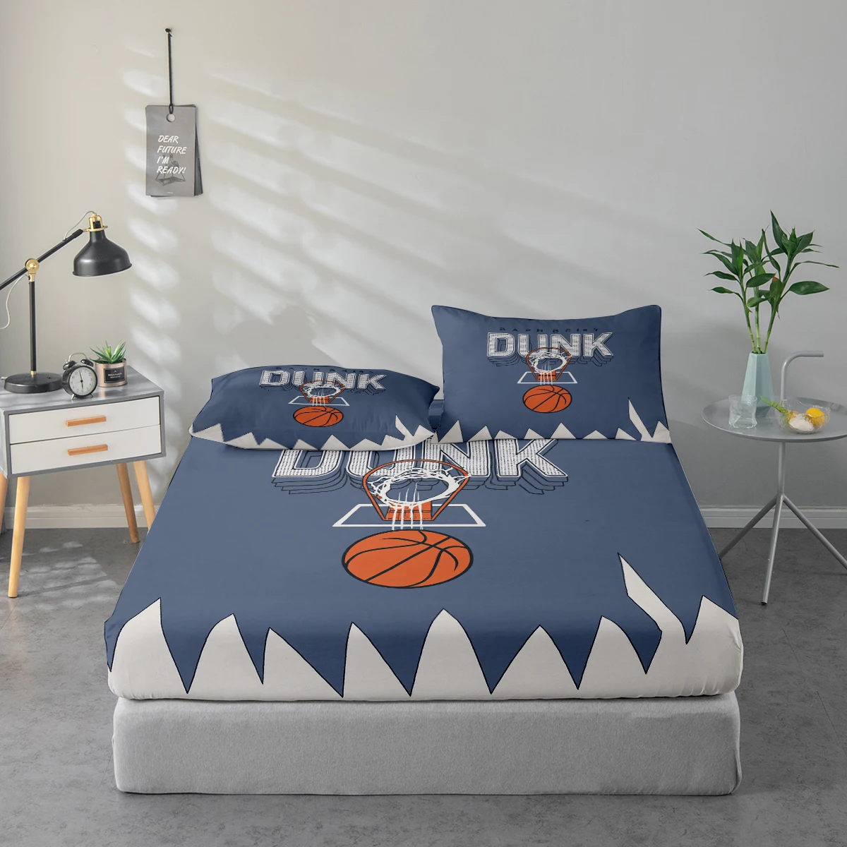 Juego de sábanas con estampado de baloncesto Baphriry Dunk, combinación de protector de colchón y funda de almohada, sábana estampada de alta definición que incluye 1 sábana ajustable + 1 o 2 fundas de almohada (60*100 cm y 72*132 cm son 1 funda de almohada, el resto de los tamaños son 2 fundas de almohada), adecuado para dormitorio y habitación de invitados, ropa de cama ultrasuave de fibra de poliéster, lavable a máquina, se puede usar en todas las estaciones