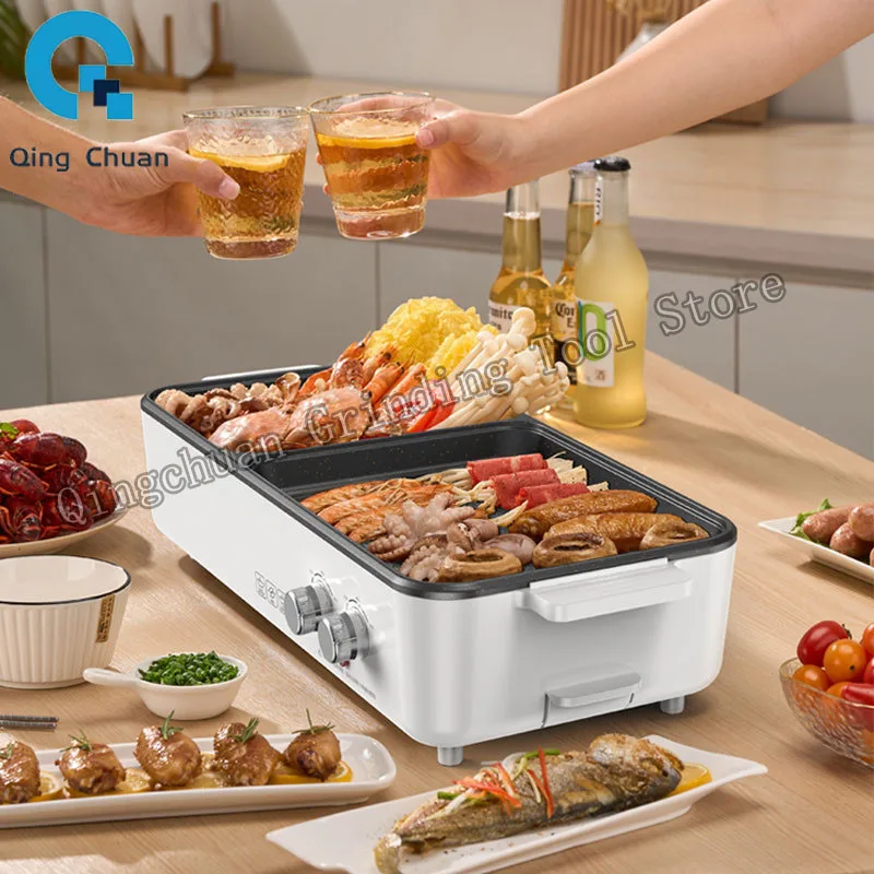 

Baking Pot Household Multifunctional Independent Temperature Control Barbecue Cooking Pot Electric Baking Plate 1600W