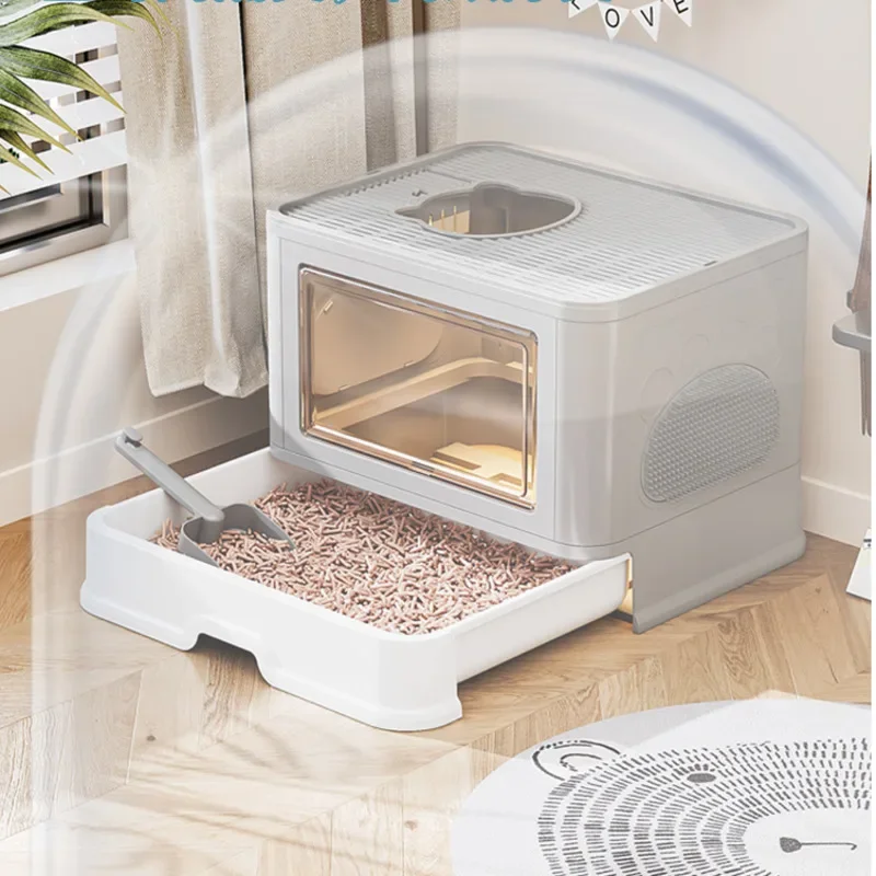 Fully Enclosed Sandbox Cat Enlarged And Widened Cat Toilet Convenient Drawer Cat Litter Tray Isolate Odor Pet Toilet