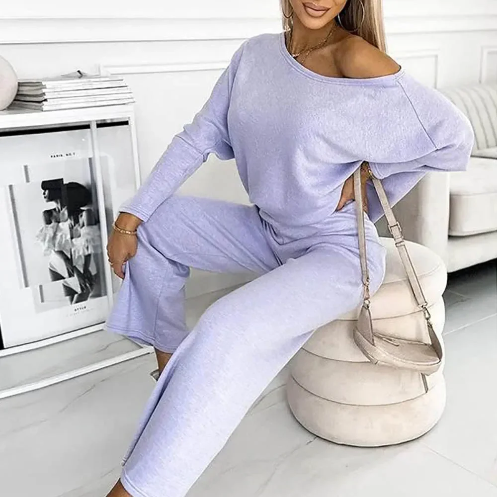 

Женский повседневный осенний спортивный костюм, элегантный модный пуловер с длинными рукавами и длинными брюками «летучая мышь», комплект из 2 предметов, женский комплект одежды