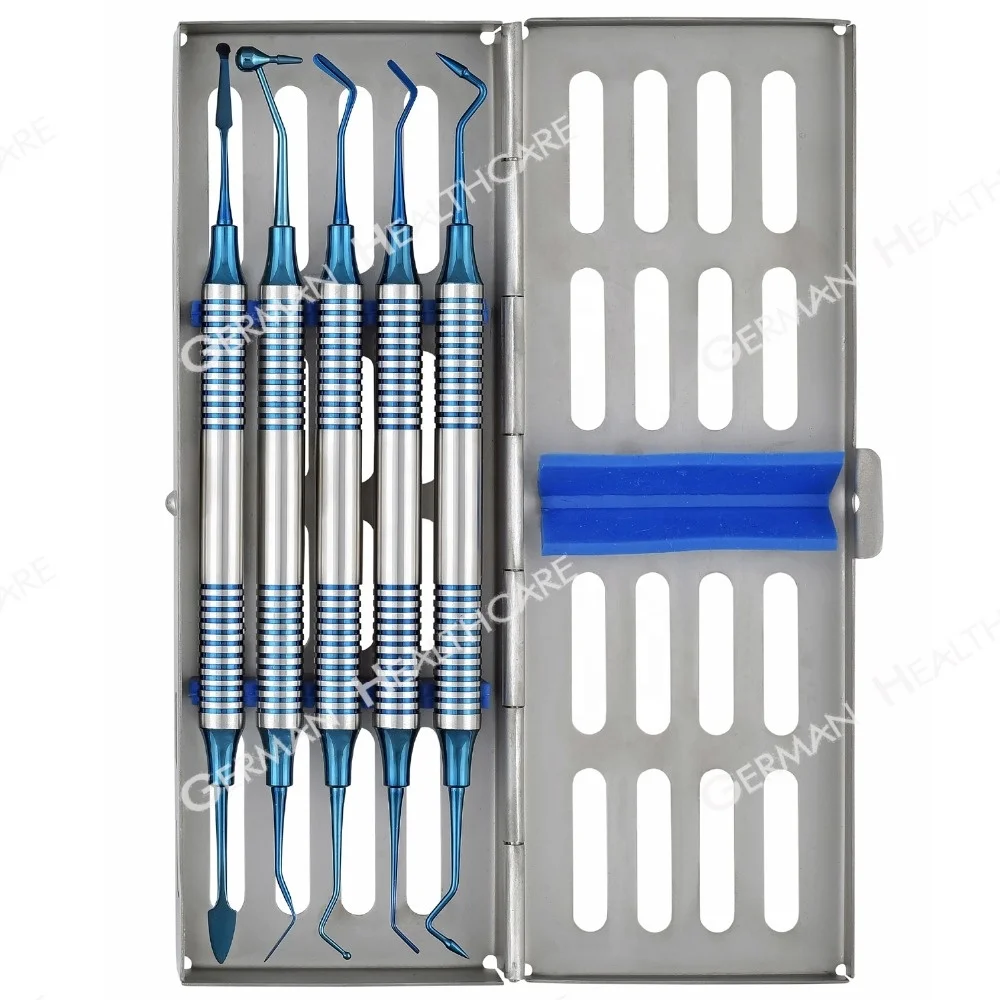 

Dental Composite Filling Instruments Scaler Set of 5 Pieces With Sterilization Cassette Dental Filling Instruments