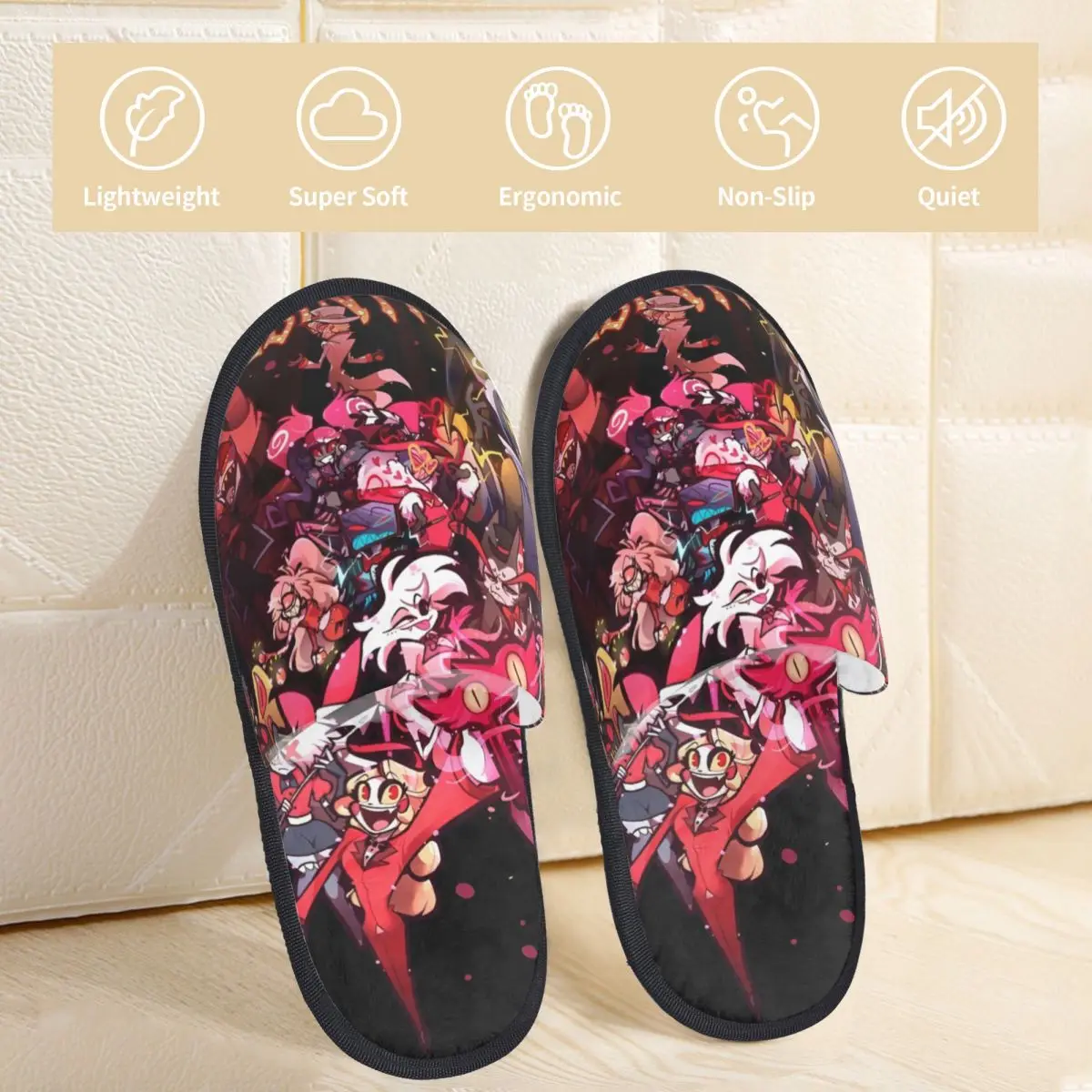 Winter Home Cotton Slippers H-HazbinHotels Accessories Household Fur Slippers Slides Bedroom Adult Animated Soft Non Slip Slides