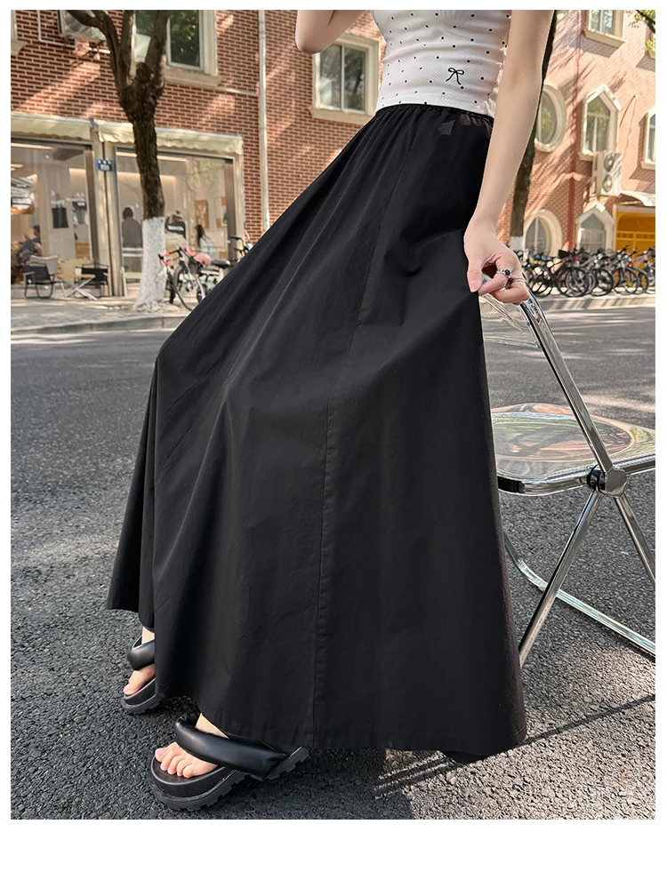 Spring Summer Women Black White Elegant Oversized Long Skirt French Fashion Brown High Waist Vacation Pleated Half Skirt Popular