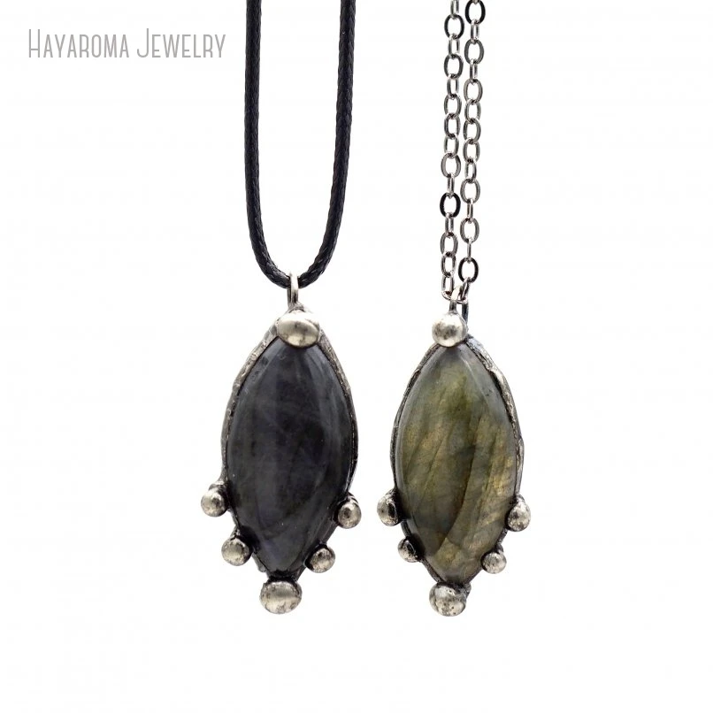 

12Pcs Water Drop Shape Teardrop Antique Silver Color Wholesale Semi-precious Stone Labradorite Tin Alloy Necklace NM49607