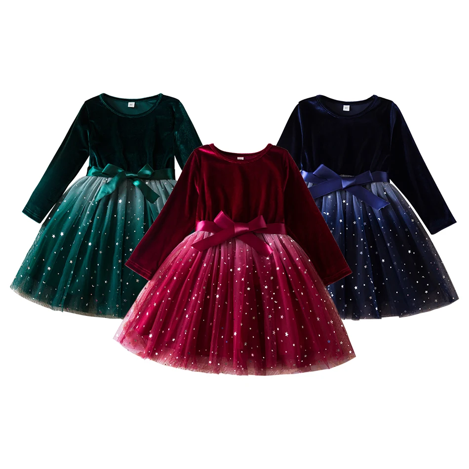 

Детские платья Navidad для дня рождения, одежда для девочек, предметы для новорожденных, осенне-зимнее рождественское сетчатое платье принцессы с градиентом для девочек