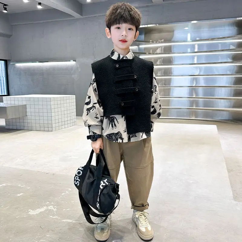 3 PCS set Spring Autumn Boy Clothing set Casual vest+ Shirt+ Pant Kid Children baby toddler boy korea designer clothes 2-10 year