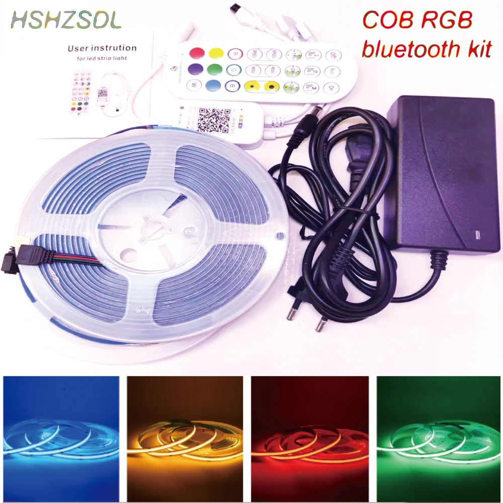 

12V 24V RGB COB LED Strip Light Bluetooth 24key Remote Control power Kit 756LED/m 5m 10m High Density Flex Led Tape smart Decor