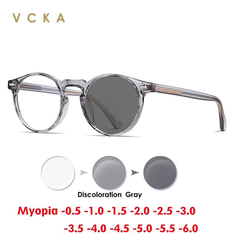 VCKA Fashion Round Women Myopia Glasses TR90 Frames Vintage Anti-Blue Light Prescription Custom Optics Eyewear -0.50 to -10