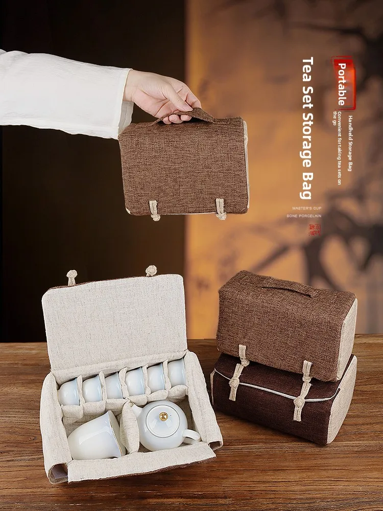 

Outdoor Travel Tea Set Storage Bag Portable Carry-On Purple Clay Pot Cover Bowl Zen Style Box Chinese Traditional Handmade Co...
