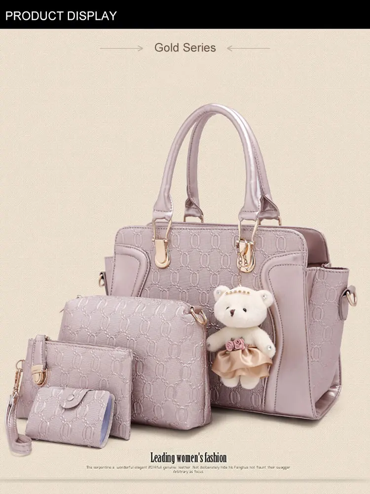 

LadiesHandbag Set Top Handle Bags 4 Pieces Set inPULeather,ToteBagShoulderBagClutch andCardHolderSets forShoppingWorkTravel Gift