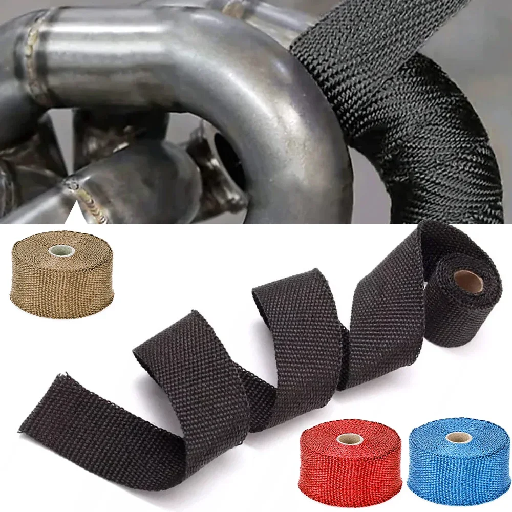 5m*5cm Exhaust Header Heat Wrap Motorcycle Car Universal Muffler Thermal Tape Insulation Roll Resistant Pipe Manifold Titanium