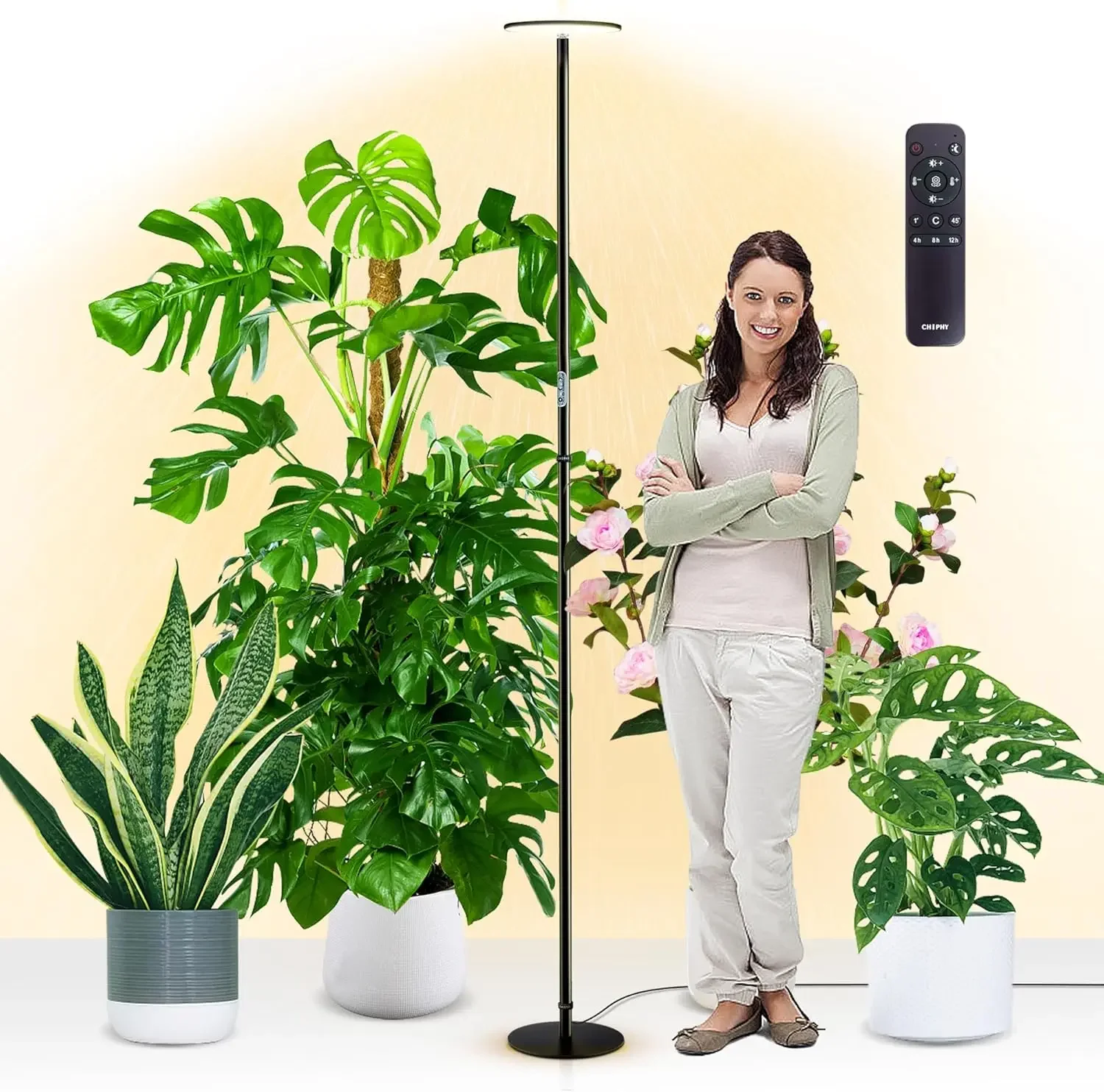 

Grow Lights, 85" Full Spectrum Plant Light for Indoor Plants, 4/8/12H Timer, 60W Grow Lamp, 10 Dimmable Brightness, Height