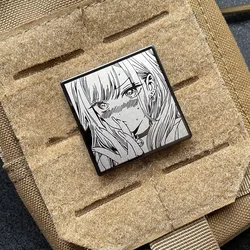 Two-dimensional Anime Girl Patch Square Black And White Metal Badge Large Eye DIY Package Sticker For Clothing Backpack Decals