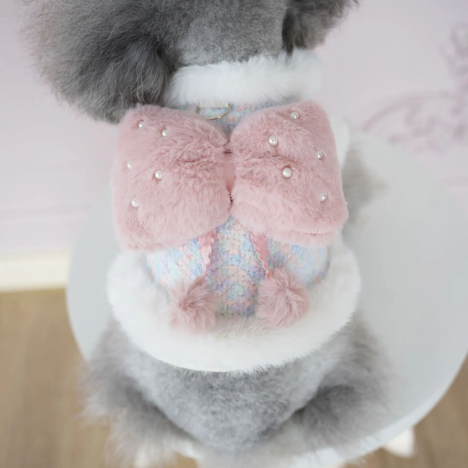 Pet Colorful Bow Set Skirt Autumn/Winter Bow Plush Coat Dress Warm Clothes Teddy Clothes Puppy Clothes for Small Dogs