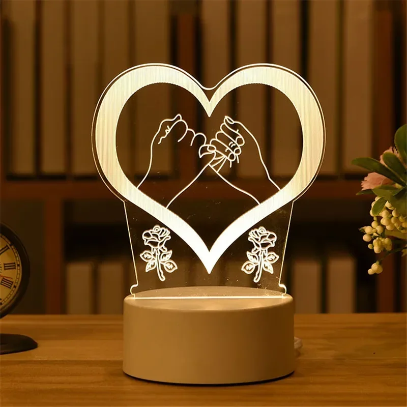 Romantic Love 3D Led Lamp for Home Kids Children\'s Night Light Wedding Decoration Birthday Party Valentine\'s Day Bedside Lamp