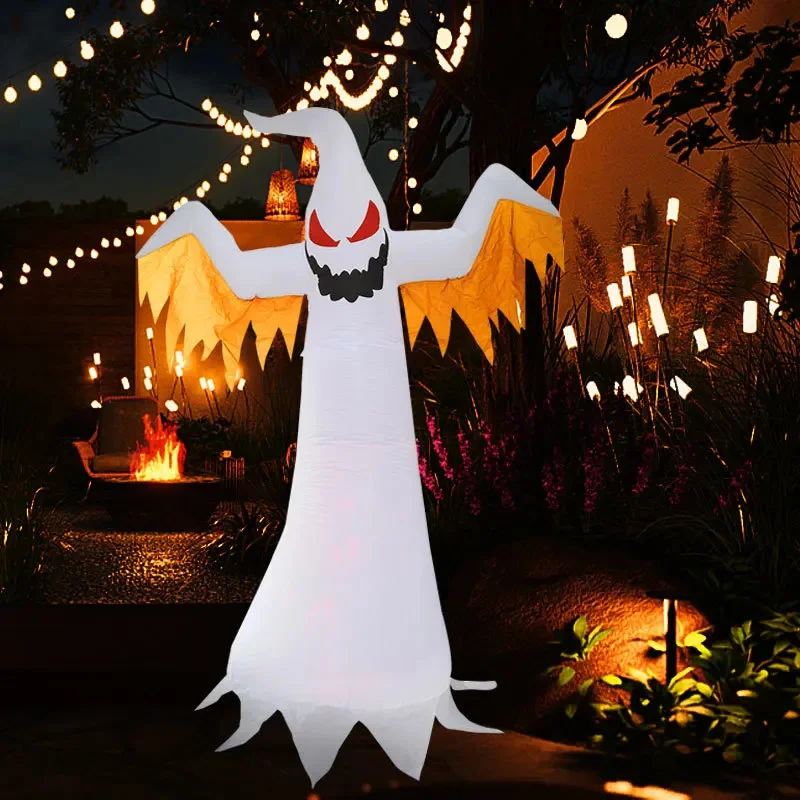 240cm Halloween Inflatable Ghost With Rotating Flame Light Glowing Ghost Prop Horror Halloween Decoration Home And Outdoor Yard