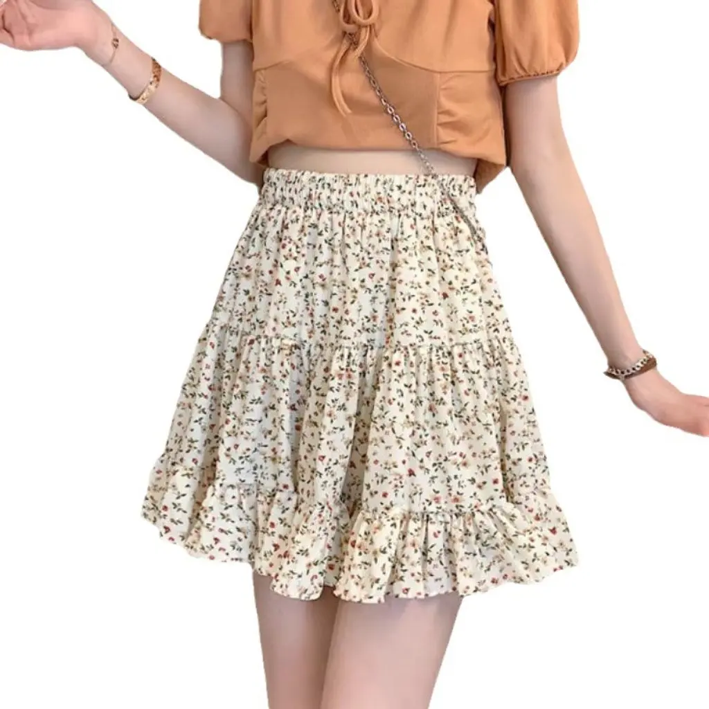 

Women's Floral Daisy Chiffon Skirt Summer A-line Short Culottes Anti-walking Ruffled Sweet Style New Arrival