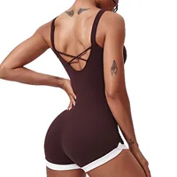 Fashion Patchwork Sporty Bodycon Short Jumpsuit Women Gym Romper Sleeveless Backless Yoga Fitness Short Playsuit Sexy Monkeys - Image 3