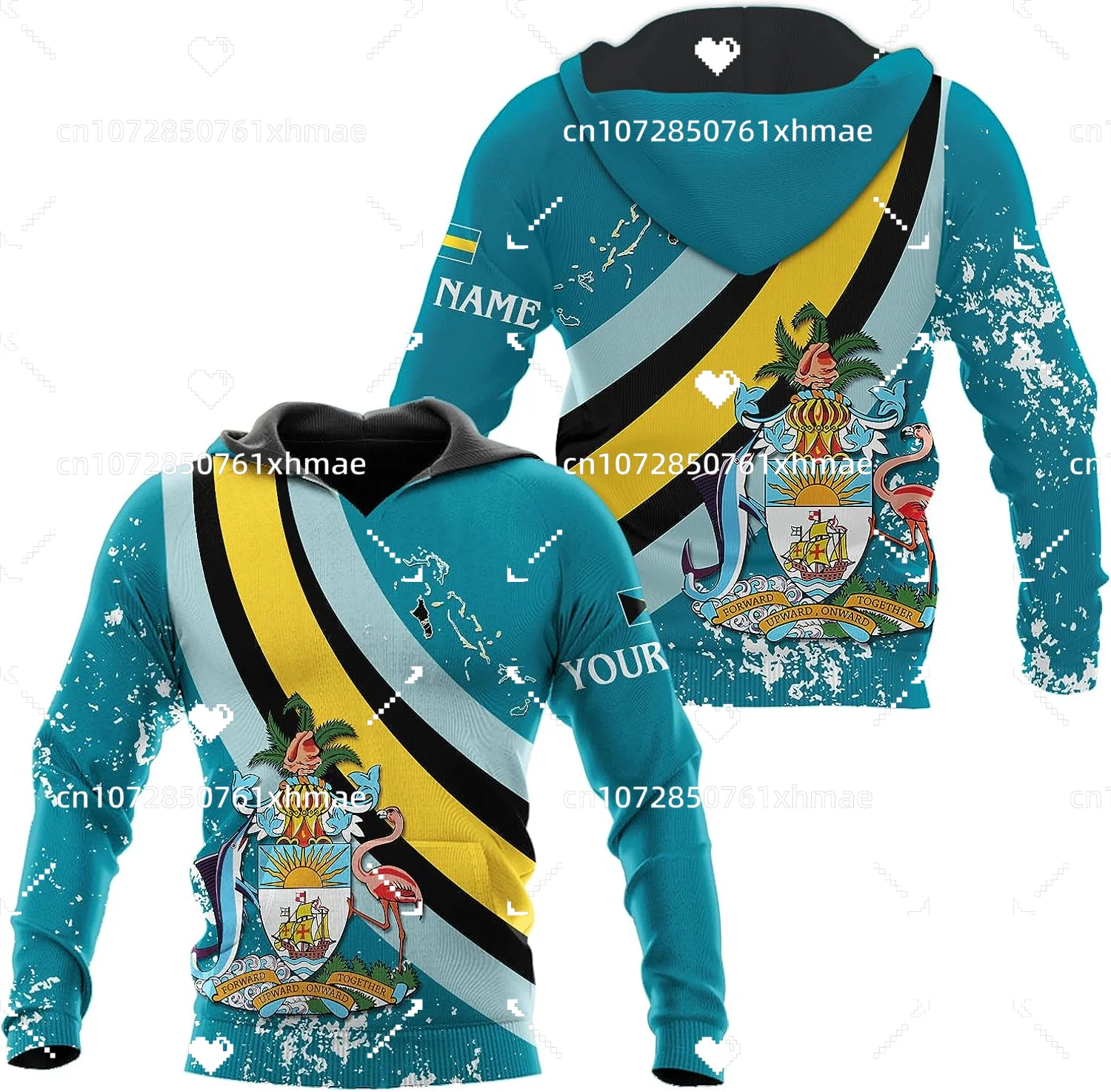 

Free Custom Name Bahamas Flag 3D Print Badge Hoodie Men's Women's Casual Oversized Sweatshirt Fashion Harajuku Street Zip Hoodie