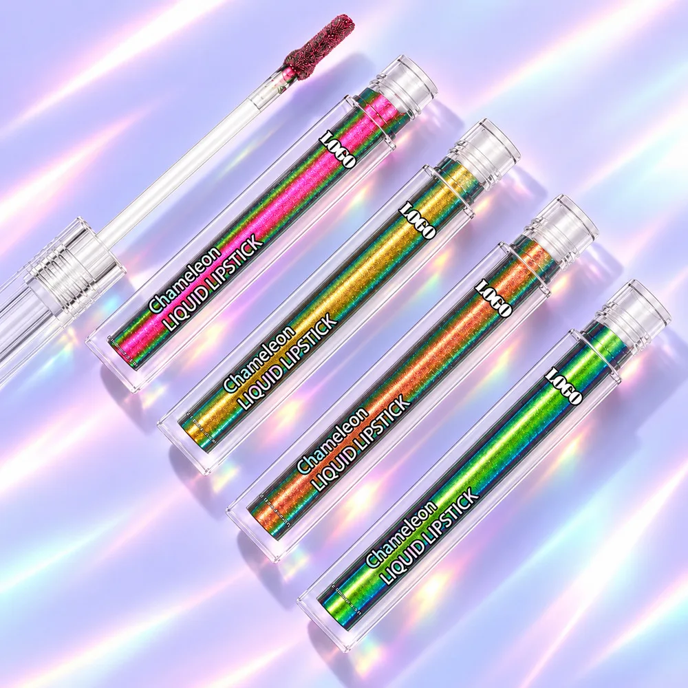 Chameleon Lip Gloss Print Logo OEM Customization Shimmering Pearlescent Makeup  Liquid Lipgloss Color-Changing 5pcs