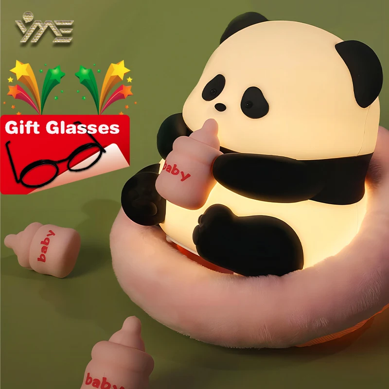 Cute Cartoon Panda Silicone Lamp USB Rechargeable  Night Light Timing Function Desk Lamp Bedside Decor Children light Toy Gift