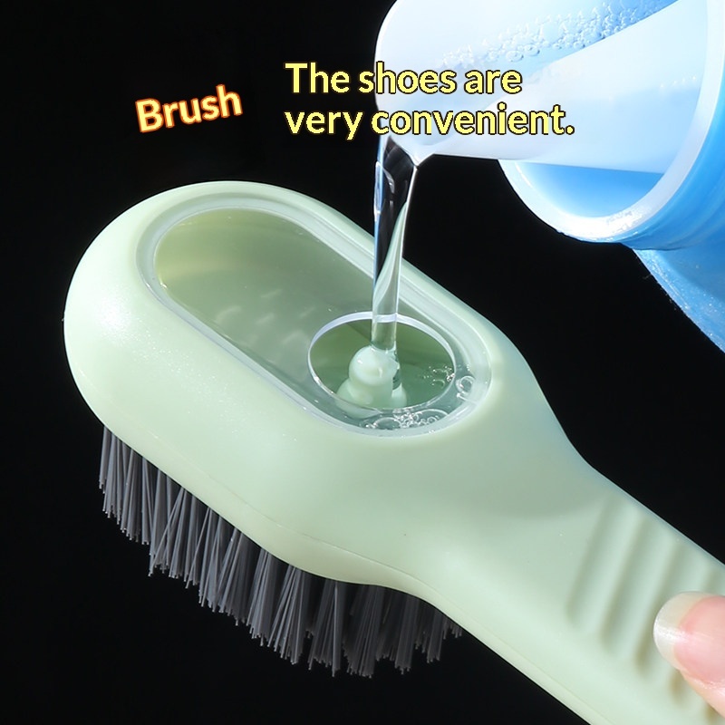 1/2PCS Long‑Handle Liquid Dispenser Shoe Brush Soft Bristle Laundry Scrubber for Shoes Clothes Household Cleaning Tool