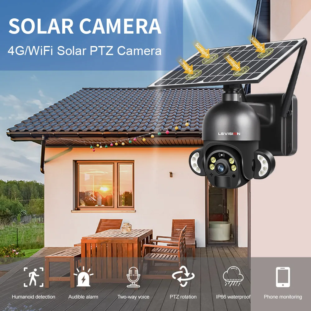 LSVISION 4MP Wireless WiFi Solar Powered 4G Camera Outdoor Security Protection Surveillance PTZ Battery PIR Motion Detection Cam