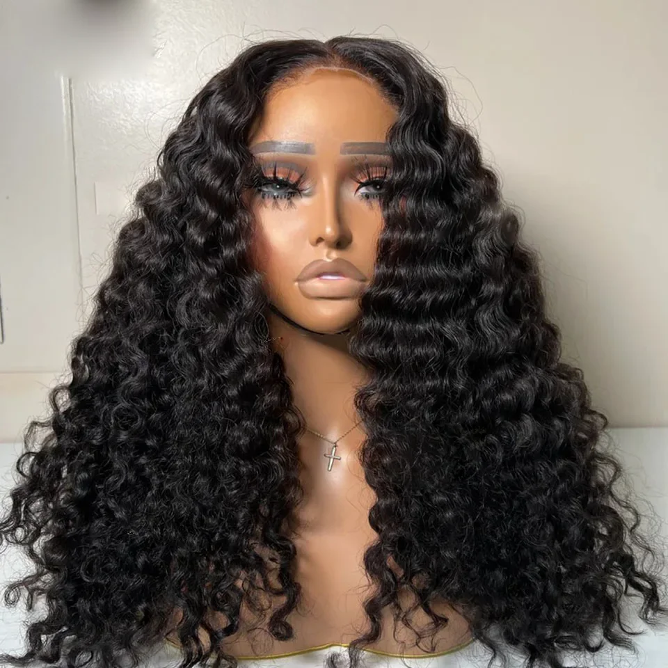 

Glueless 180 Density Soft Long Black 26 inch Deep PrePlucked Kinky Curly Lace Front Wigs For African Women Babyhair Daily