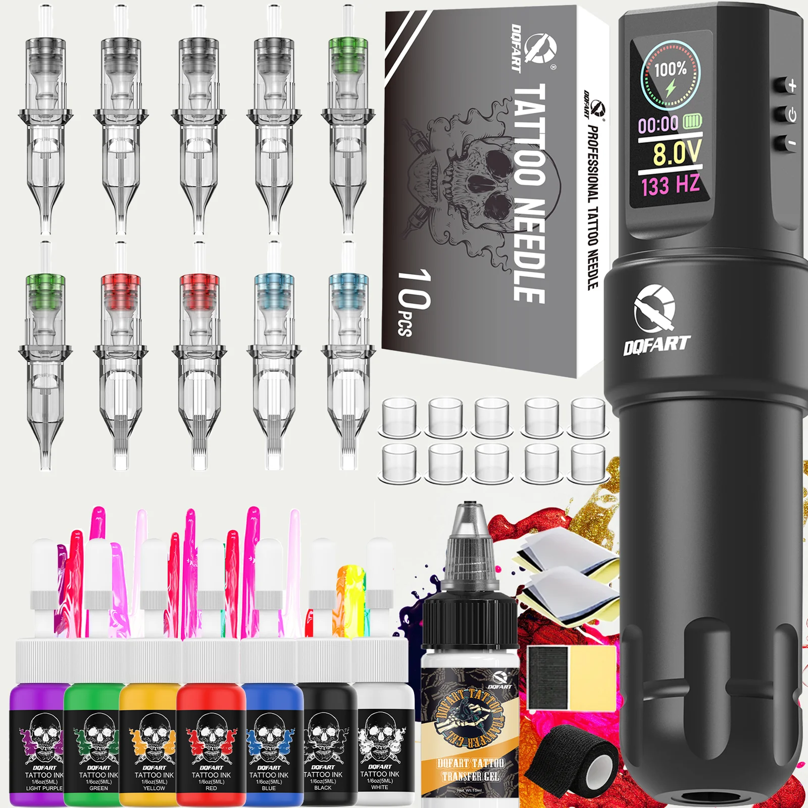 

DQFART Беспроводная ручка для татуировки Набор для татуировки Светодиодный экран Портативная тату-машинка для боди-художника Товары для татуировок Аксессуары для татуировок