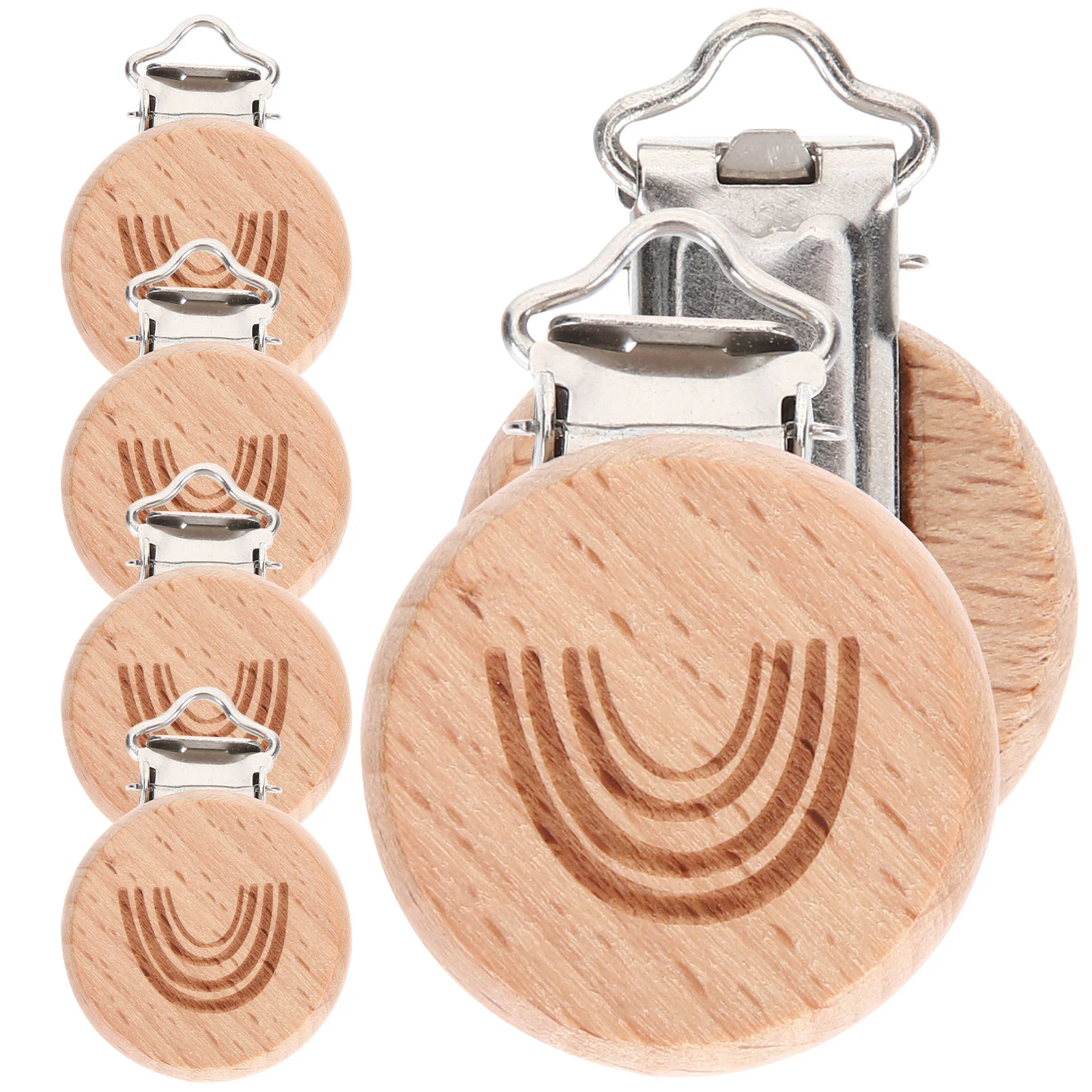 6 Pcs Pacifier Clip Baby Teething Holder Multipurpose Toy Compact Soothing Toys Timber Wooden Clips Holders
