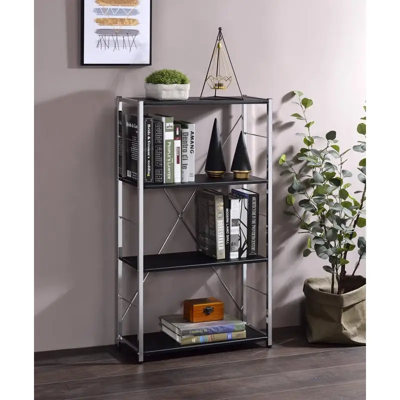 

Modern Black & Chrome Finish Bookshelf for Stylish Home Storage Needs