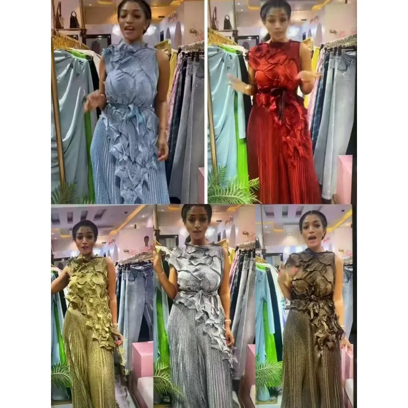 Abito da donna africano taglie forti con stampa di moda da donna, canottiera senza maniche, pantaloni larghi a gamba larga, abbigliamento semplice taglie forti